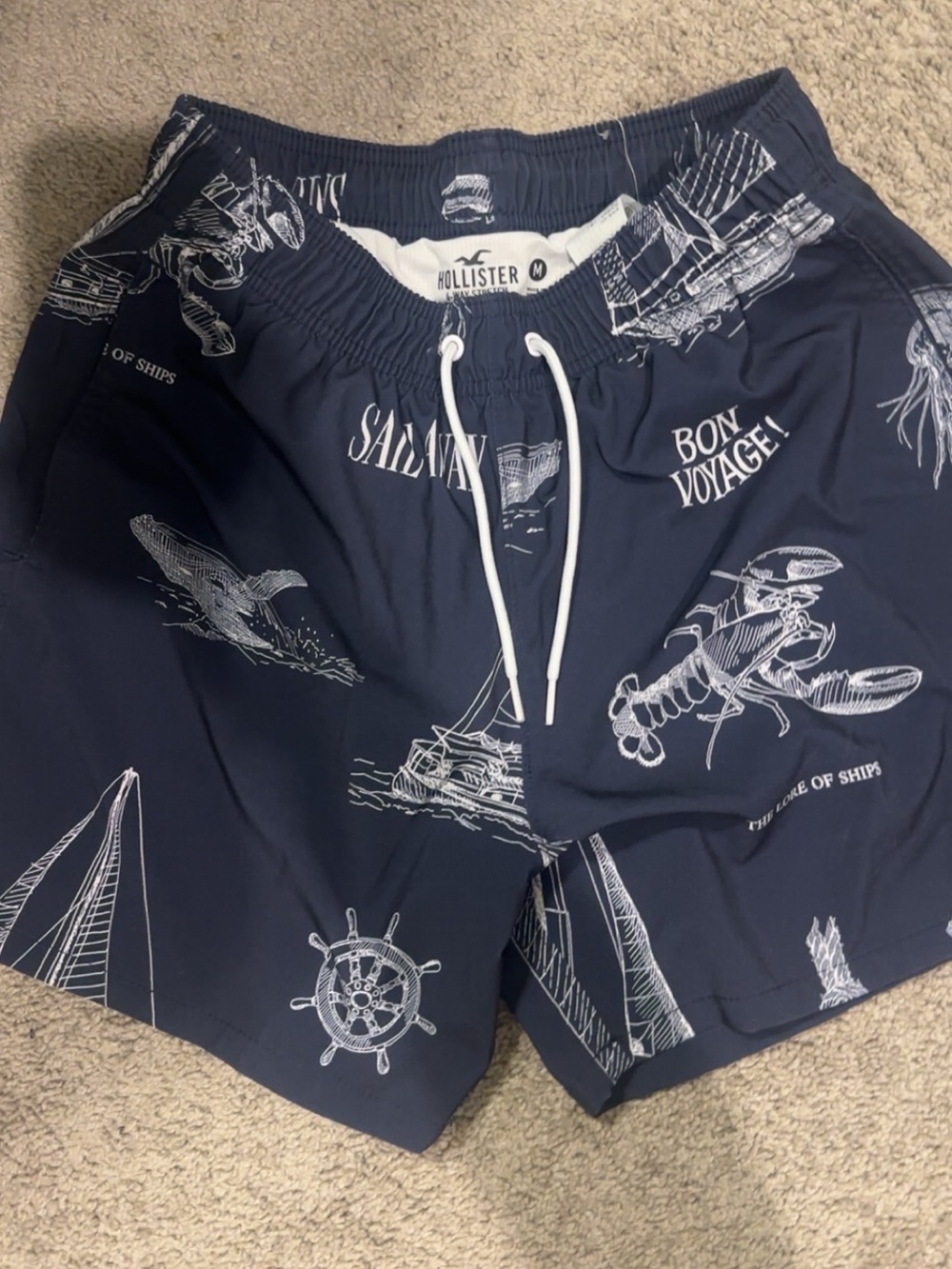 Hollister Navy Nautical Sketch Swim Trunks